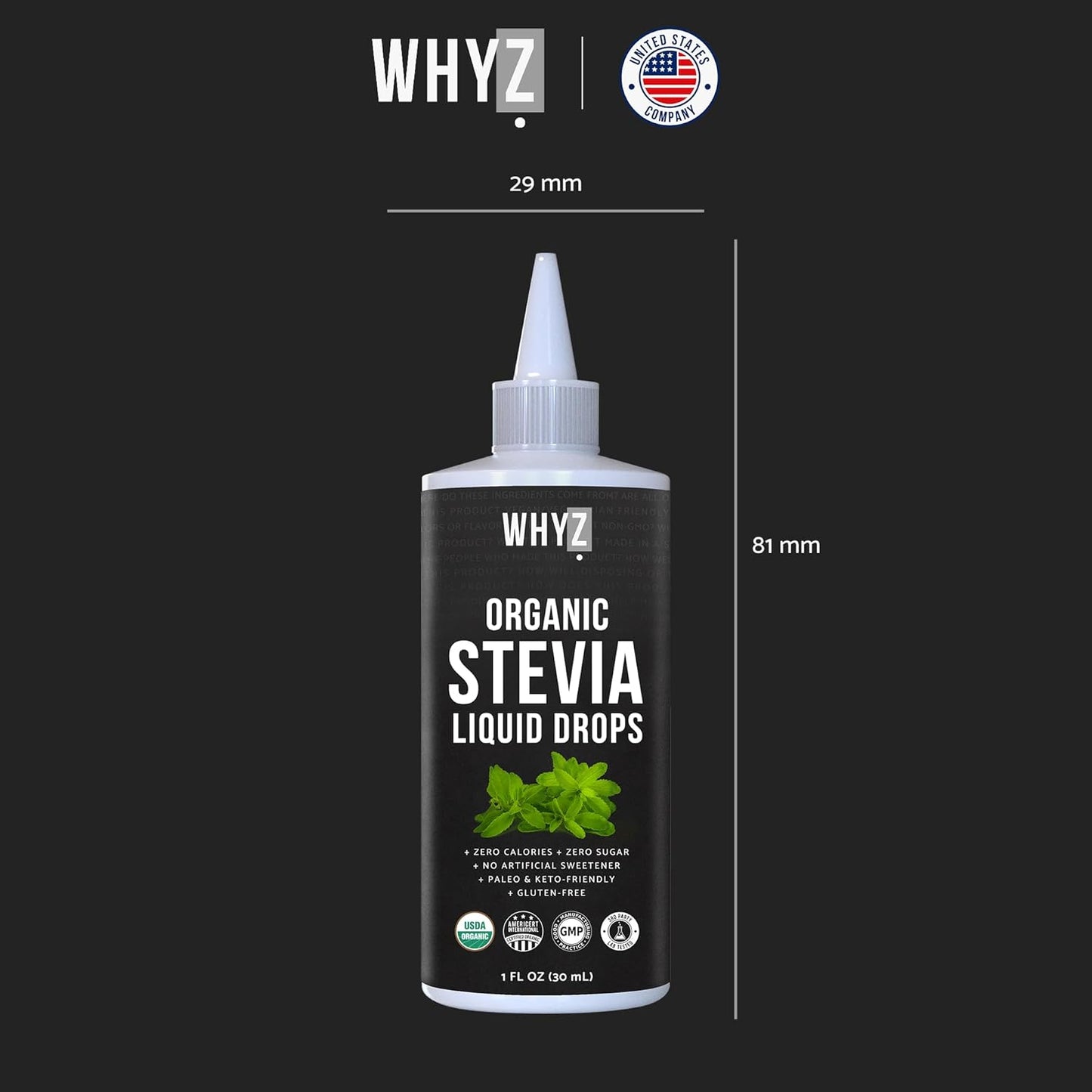 WHYZ Organic Stevia Liquid Drops Zero Calorie, 1 oz, 228 Servings
