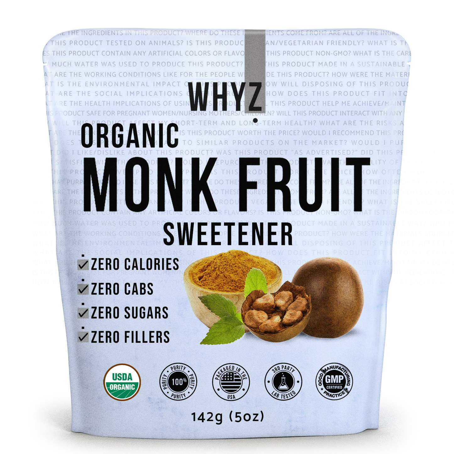 WHYZ Monk Fruit Extract , 5 oz, Monk Fruit Sweetener, Zero Calorie Zero Carb, Sugar Substitute, Keto & Paleo Diet Friendly, 454 Servings