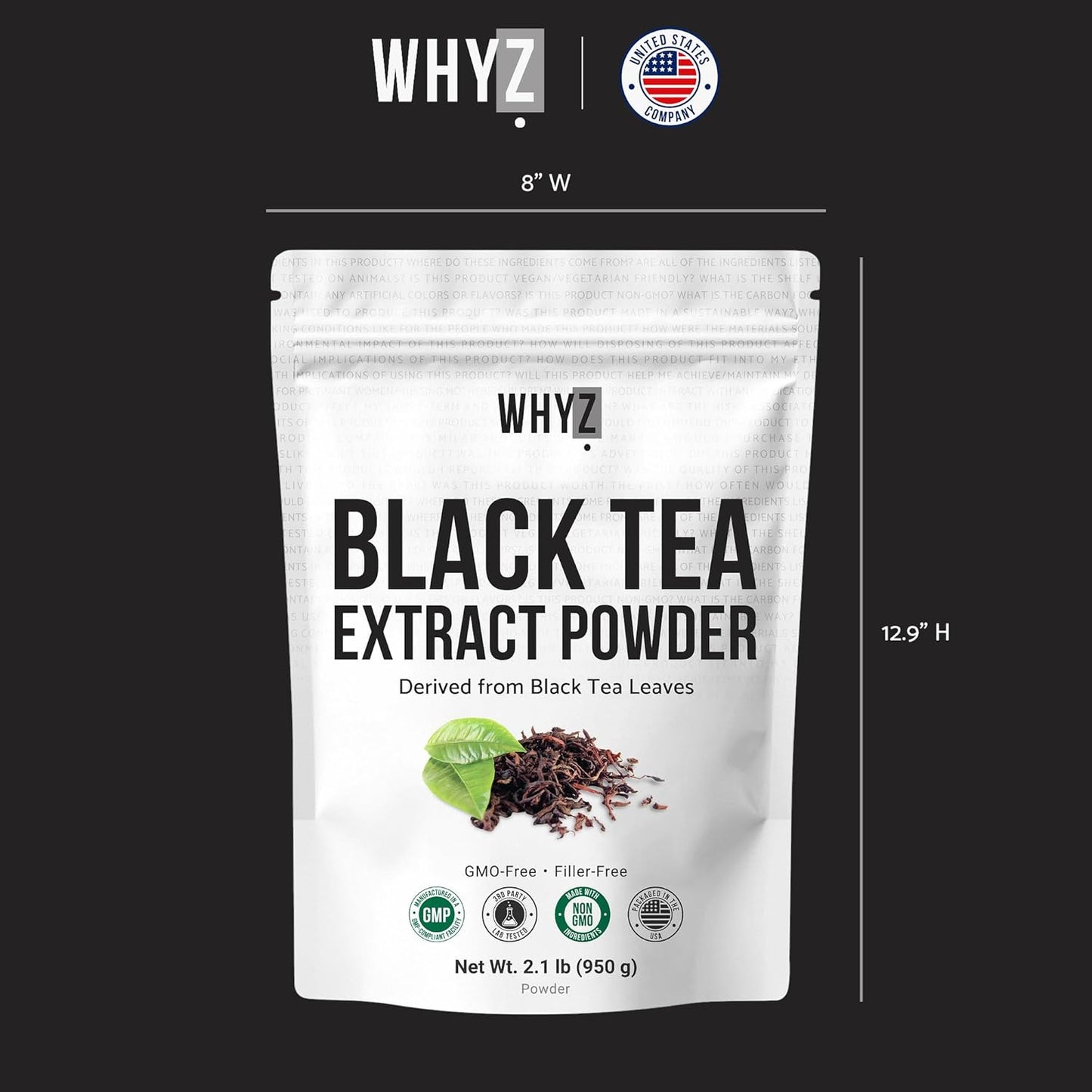 WHYZ Instant Black Tea Extract Powder, Unsweetened Iced Tea, 950g , 1900 Servings
