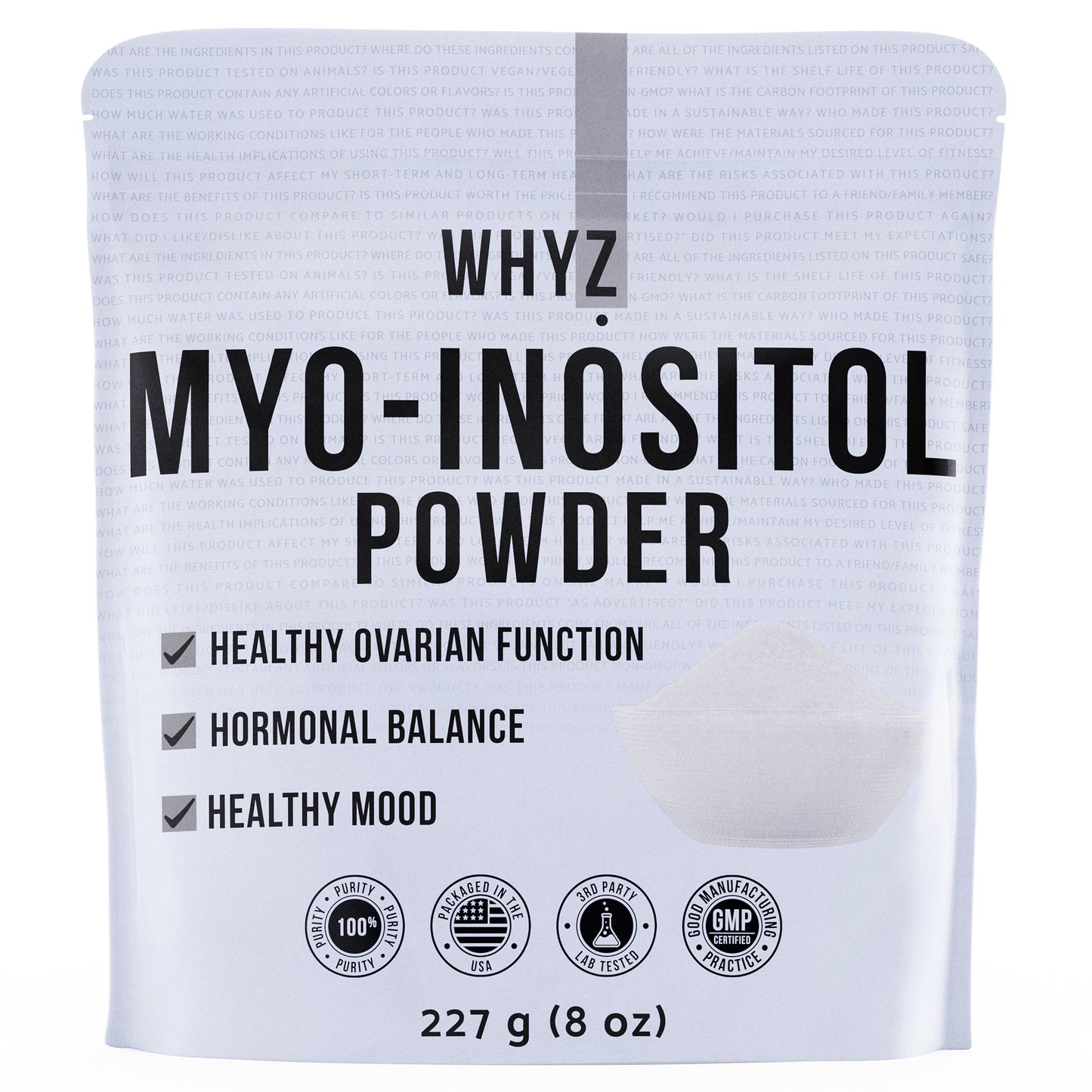 WHYZ Myo-Inositol Powder, 8oz, Natural Myo Inositol Supplement for Ovarian Support, Fertility and Hormonal Balance, Pure Inositol Powder, Myo-Inositol Supplement for Energy, Brain Health, 454 Servings