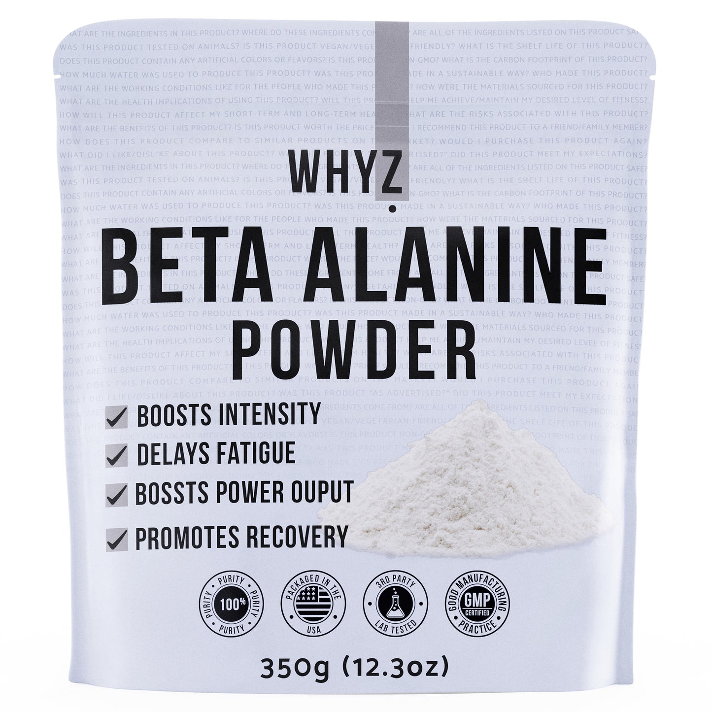 WHYZ Beta Alanine Powder, 350g, Pure Beta Alanine, Muscular Endurance & Pre Workout Powder, Exercise Performance & Recovery, 467 Servings