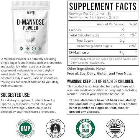 WHYZ D-Mannose Powder Urinary Tract Support - back of package