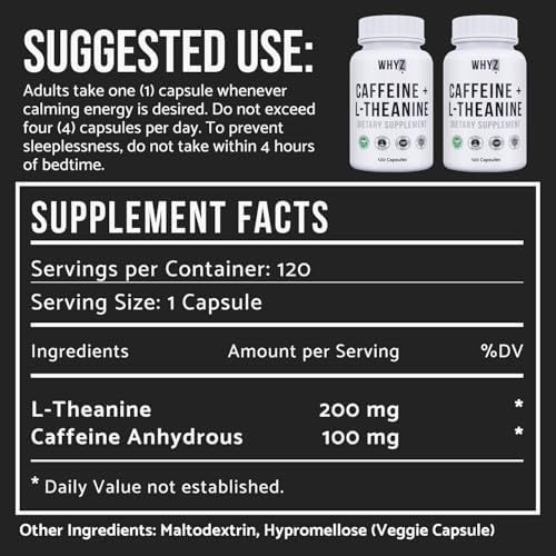 WHYZ Caffeine Pills with L-Theanine 120 Capsules Nootropic - benefits infographic