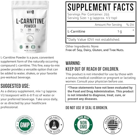 WHYZ L-Carnitine Powder Amino Acid Supplement 255g - back of package