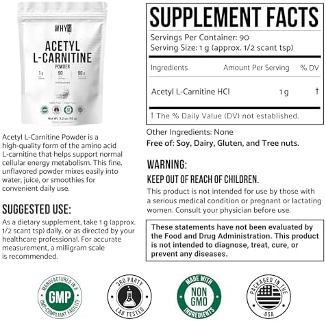 WHYZ Acetyl L-Carnitine ALCAR Powder - back of package