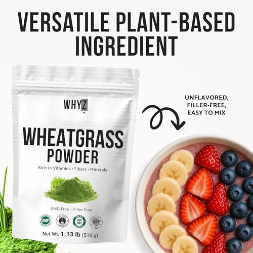WHYZ Wheatgrass Powder 100% Pure Whole-Leaf 510g - serving suggestion