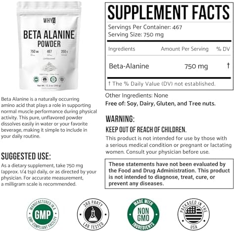WHYZ Beta Alanine Pre-Workout Powder 350g - supplement facts label