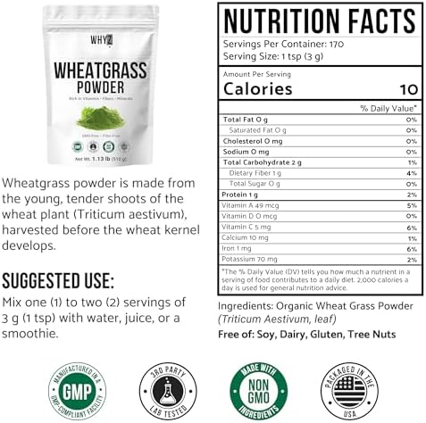 WHYZ Wheatgrass Powder 100% Pure Whole-Leaf 510g - back of package