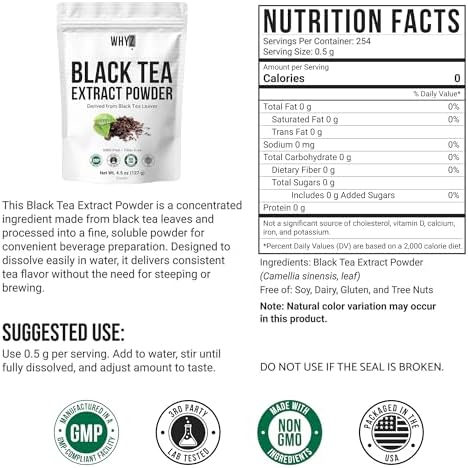 WHYZ Instant Black Tea Powder Unsweetened 4.5oz - back of package