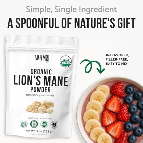 WHYZ Organic Lion's Mane Mushroom Powder 255g - serving suggestion