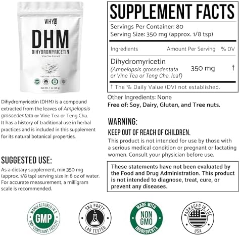 WHYZ DHM Dihydromyricetin Powder Liver Support 28g - back of package