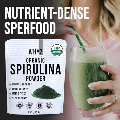 WHYZ Organic Spirulina Powder 250g - product size comparison