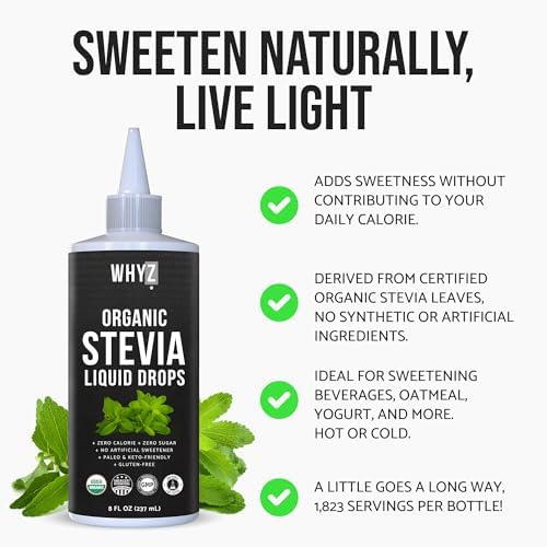 WHYZ Organic Stevia Liquid Drops Zero Calorie Sweetener - benefits infographic
