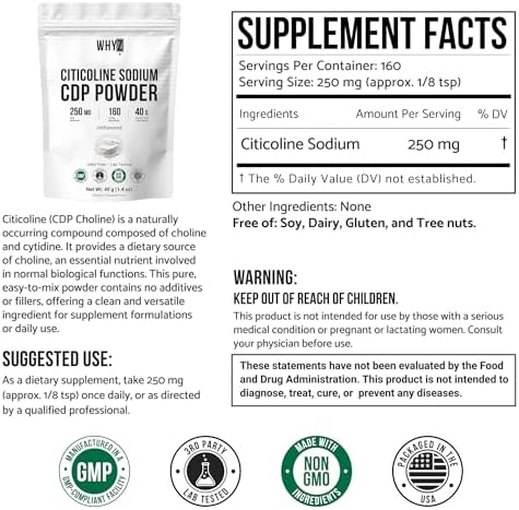 WHYZ Citicoline CDP Choline Powder 40g - back of package