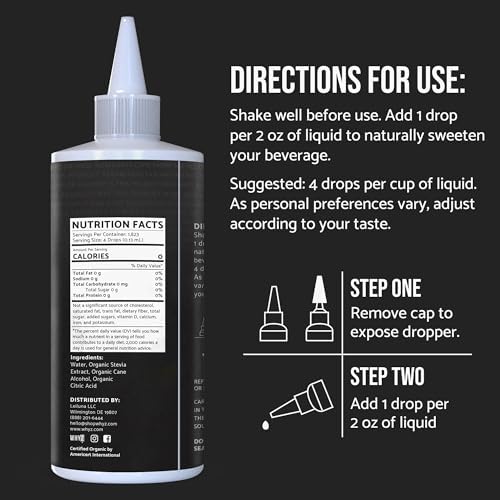 WHYZ Organic Stevia Liquid Drops Zero Calorie Sweetener - back of package