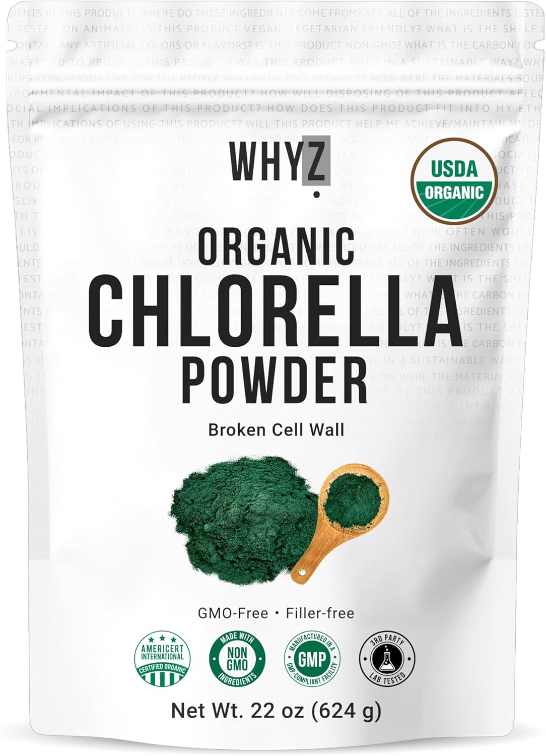 WHYZ Organic Chlorella Powder 22oz Raw Superfood