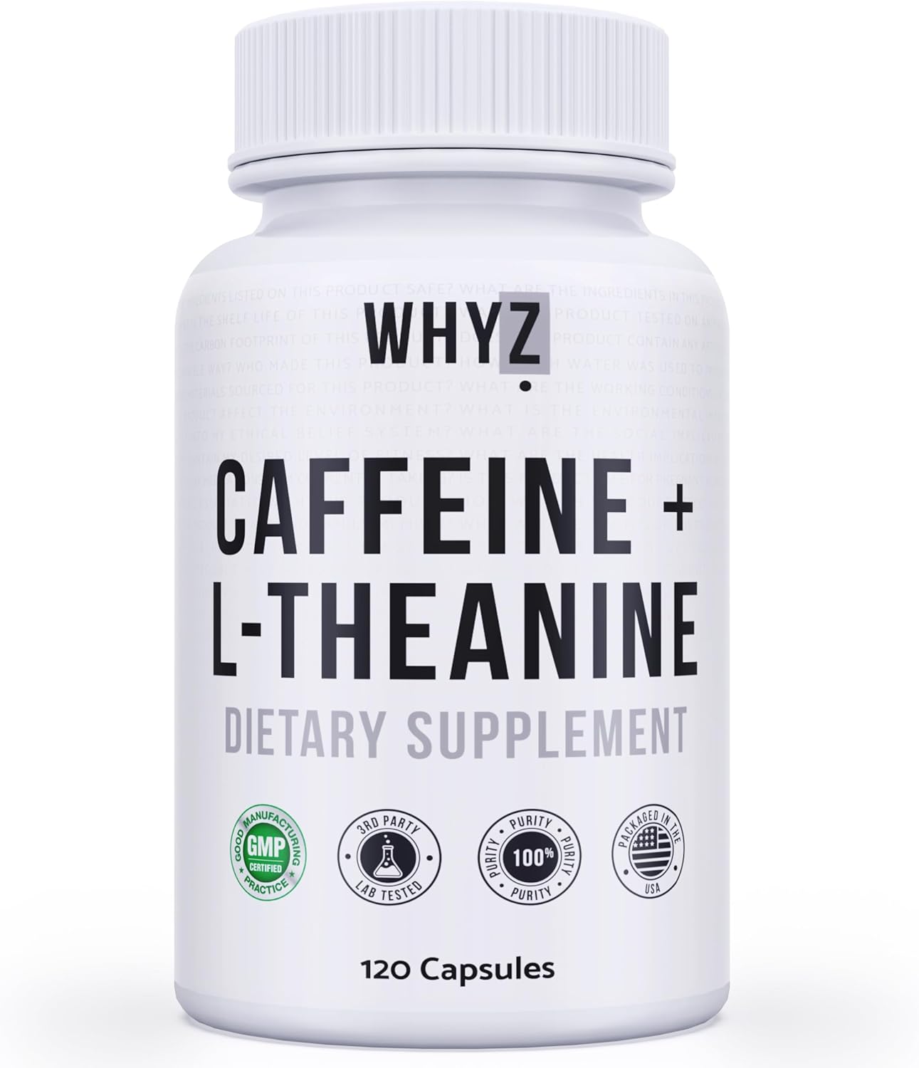WHYZ Caffeine Pills with L-Theanine 120 Capsules Nootropic