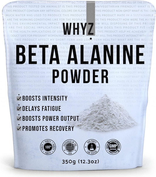 WHYZ Beta Alanine Powder, 350g, Pure Beta Alanine, Muscular Endurance & Pre Workout Powder, Exercise Performance & Recovery, 467 Servings