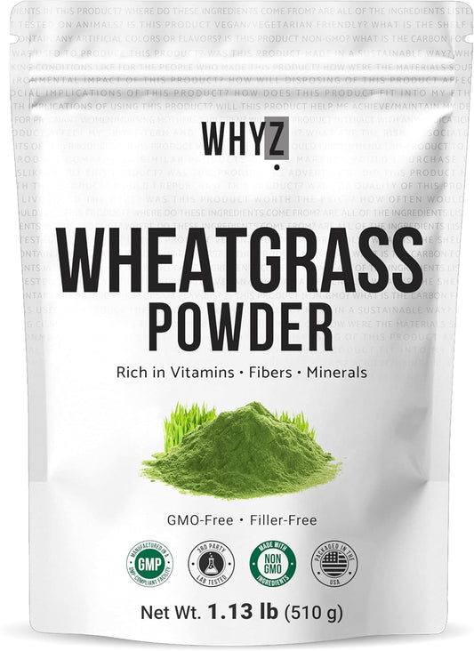 WHYZ Wheatgrass Powder 100% Pure Whole-Leaf 510g