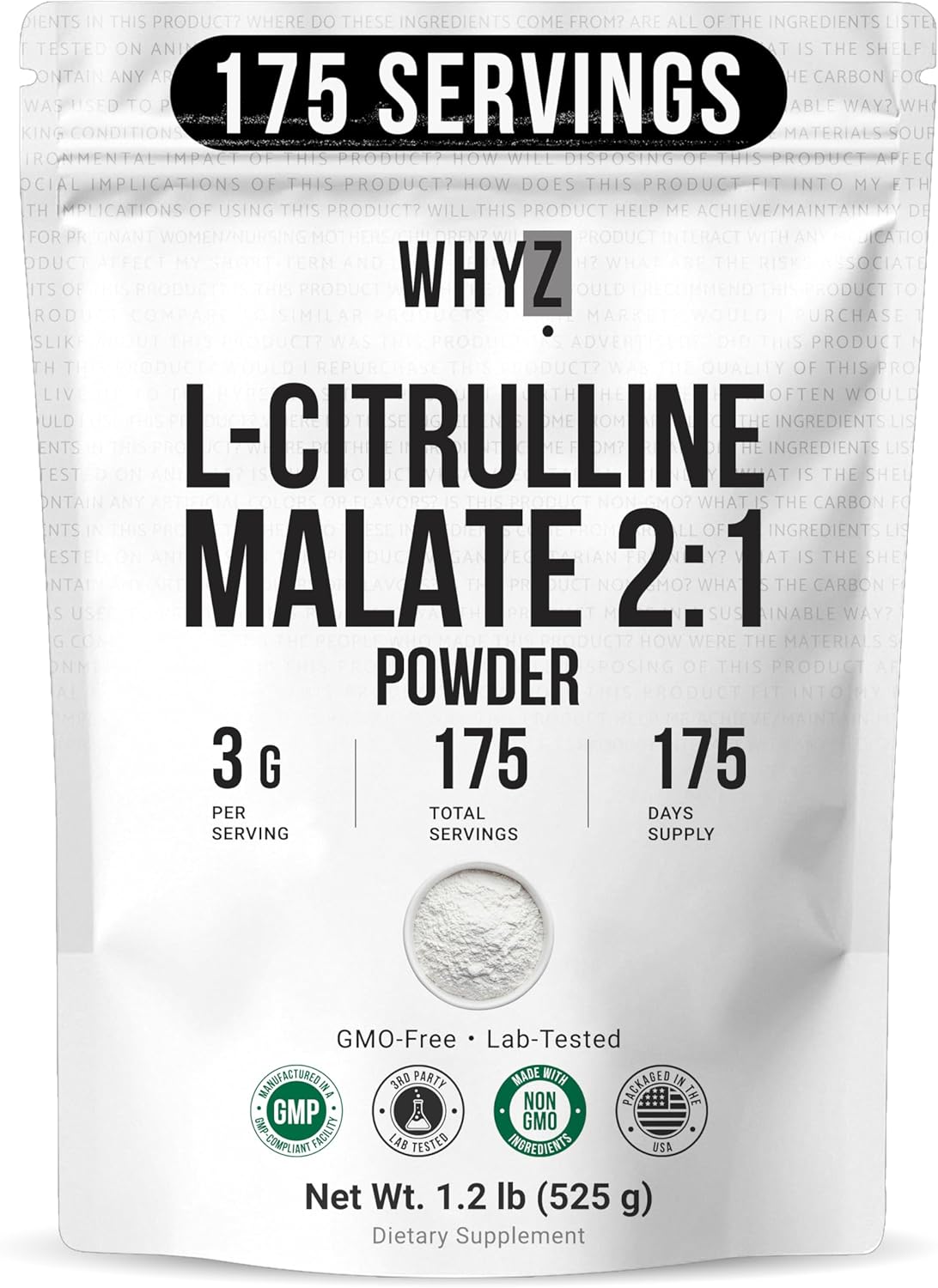 WHYZ L-Citrulline Malate 2 : 1 Powder, Pure Amino Acid Citrulline Supplement, 525g