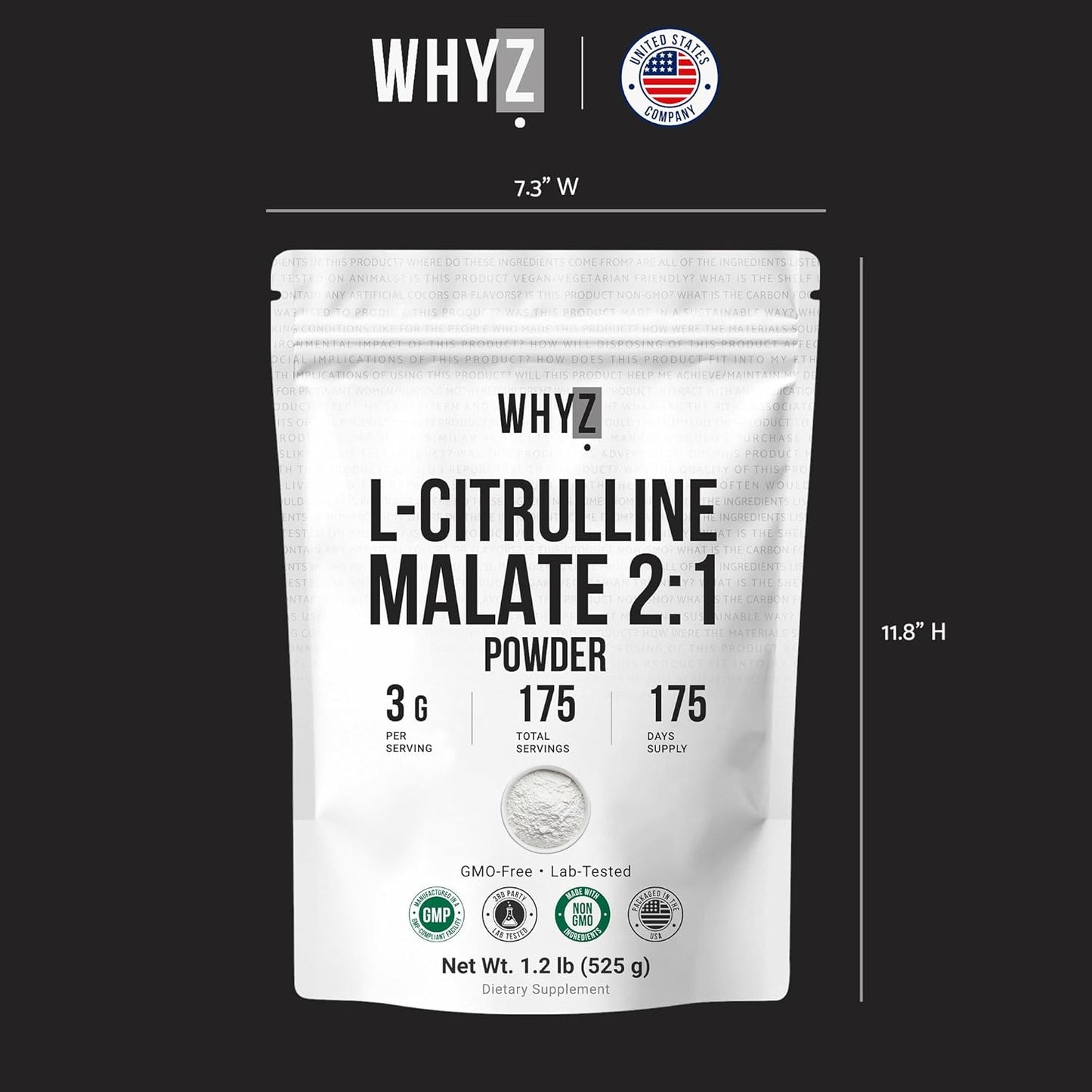 WHYZ L-Citrulline Malate 2 : 1 Powder, Pure Amino Acid Citrulline Supplement, 525g