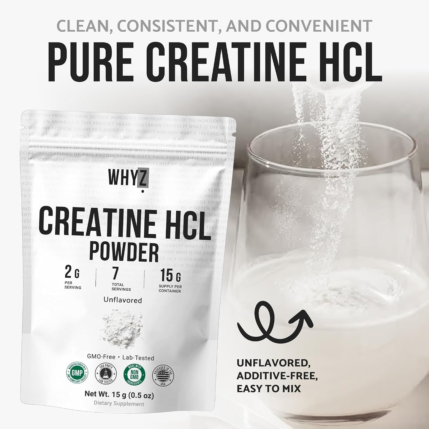 Pure Creatine HCL Powder Unflavored HCL Creatine Supplement, 15g