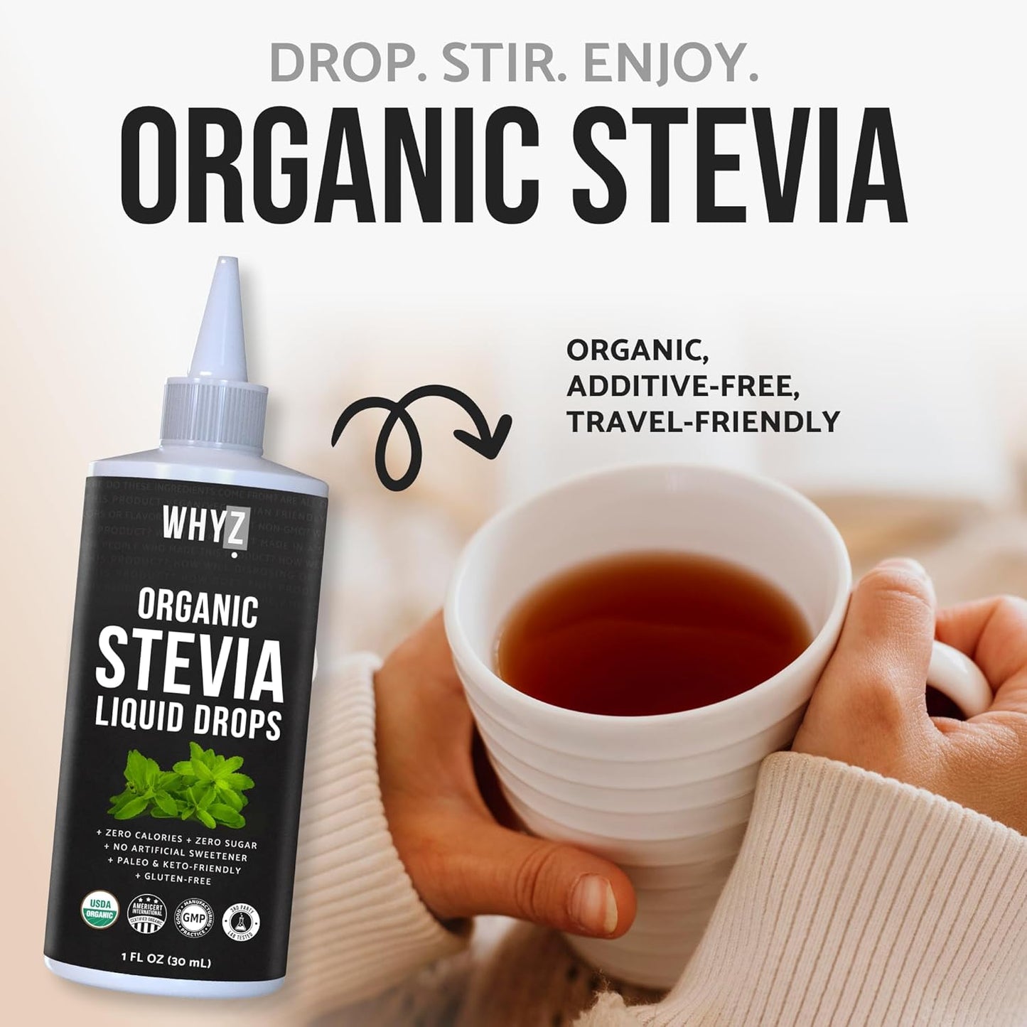 WHYZ Organic Stevia Liquid Drops Zero Calorie, 1 oz, 228 Servings