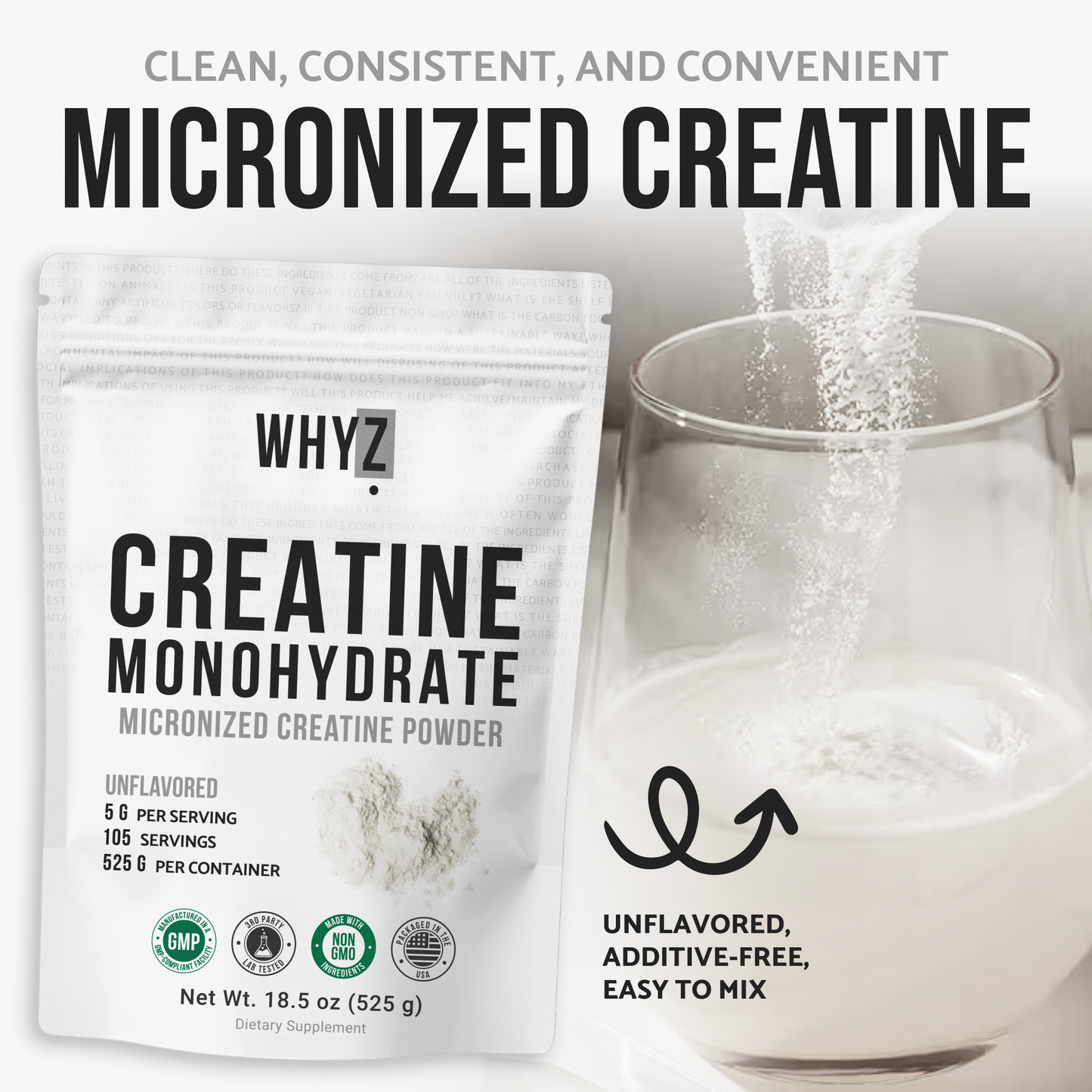 Creatine Monohydrate Powder, 525g, Micronized & Unflavored, Creatine Supplement for Men & Women, Muscle Support, Strength & Recovery, 105 Servings