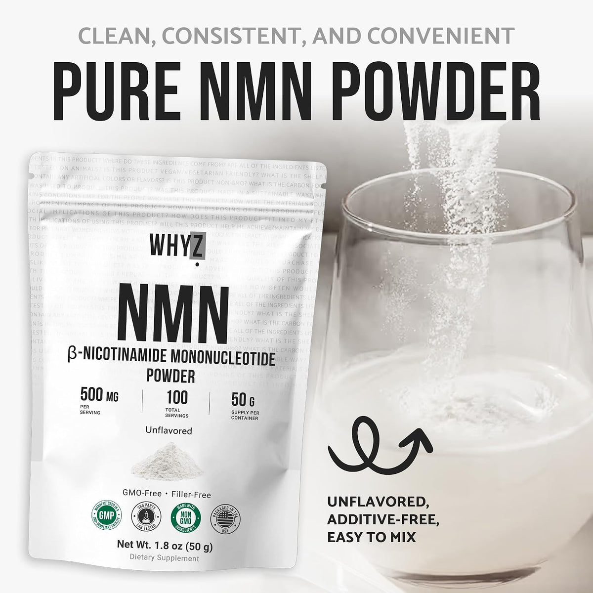 Pure NMN Powder Nicotinamide Mononucleotide Quick Dissolved NMN Supplement Powder, 50g