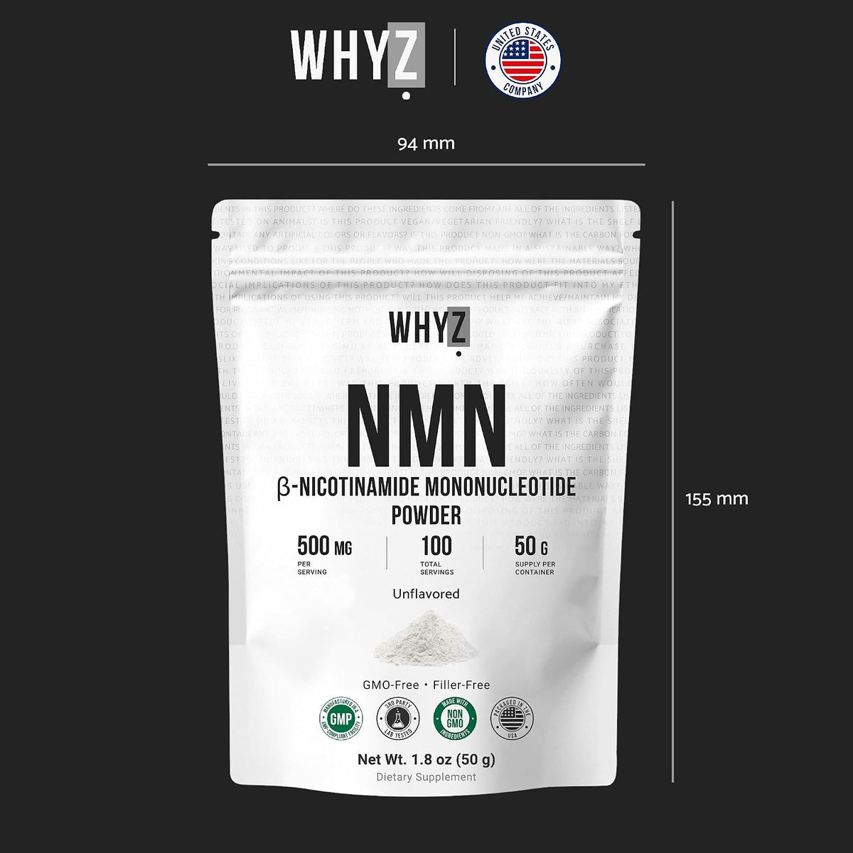 Pure NMN Powder Nicotinamide Mononucleotide Quick Dissolved NMN Supplement Powder, 50g