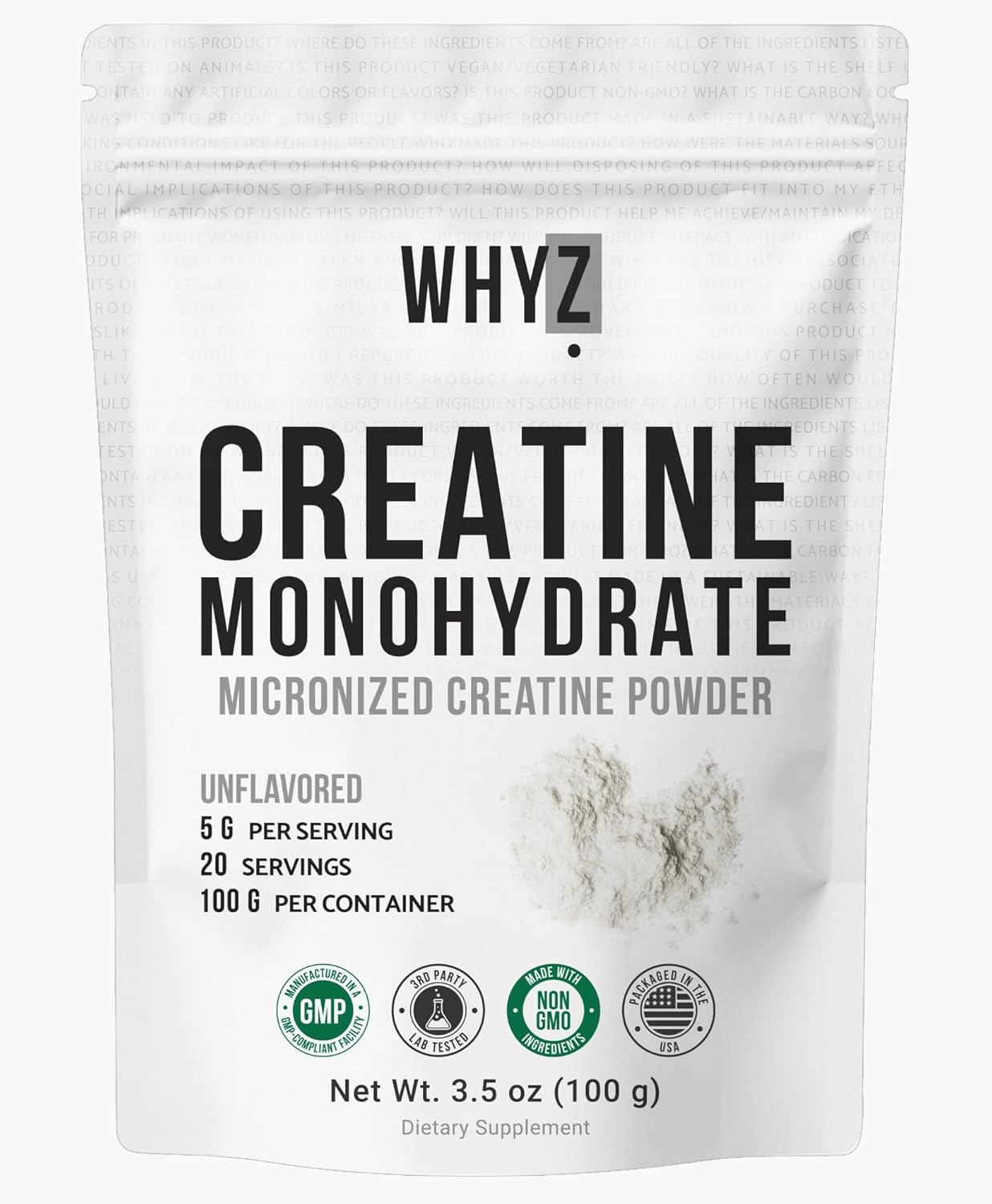 WHYZ Creatine Monohydrate Powder, Unflavored Creatine, 3.5 oz, 20 Servings