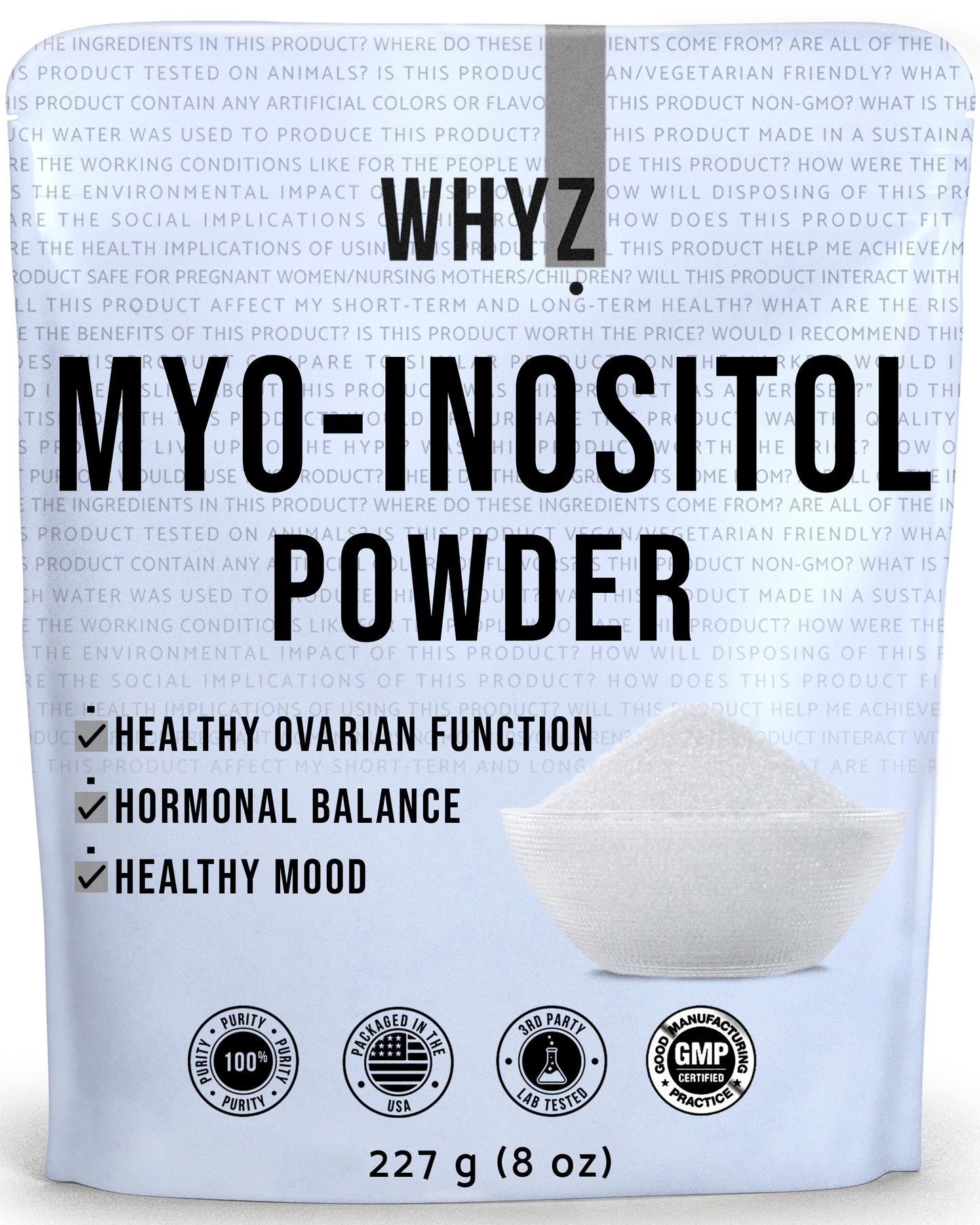 WHYZ Myo-Inositol Powder, 8oz, Natural Myo Inositol Supplement for Ovarian Support, Fertility and Hormonal Balance, Pure Inositol Powder, Myo-Inositol Supplement for Energy, Brain Health, 454 Servings