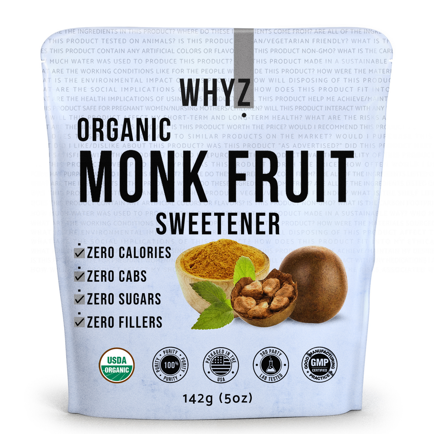 WHYZ Monk Fruit Extract , 5 oz, Monk Fruit Sweetener, Zero Calorie  Zero Carb, Sugar Substitute, Keto & Paleo Diet Friendly, 454 Servings