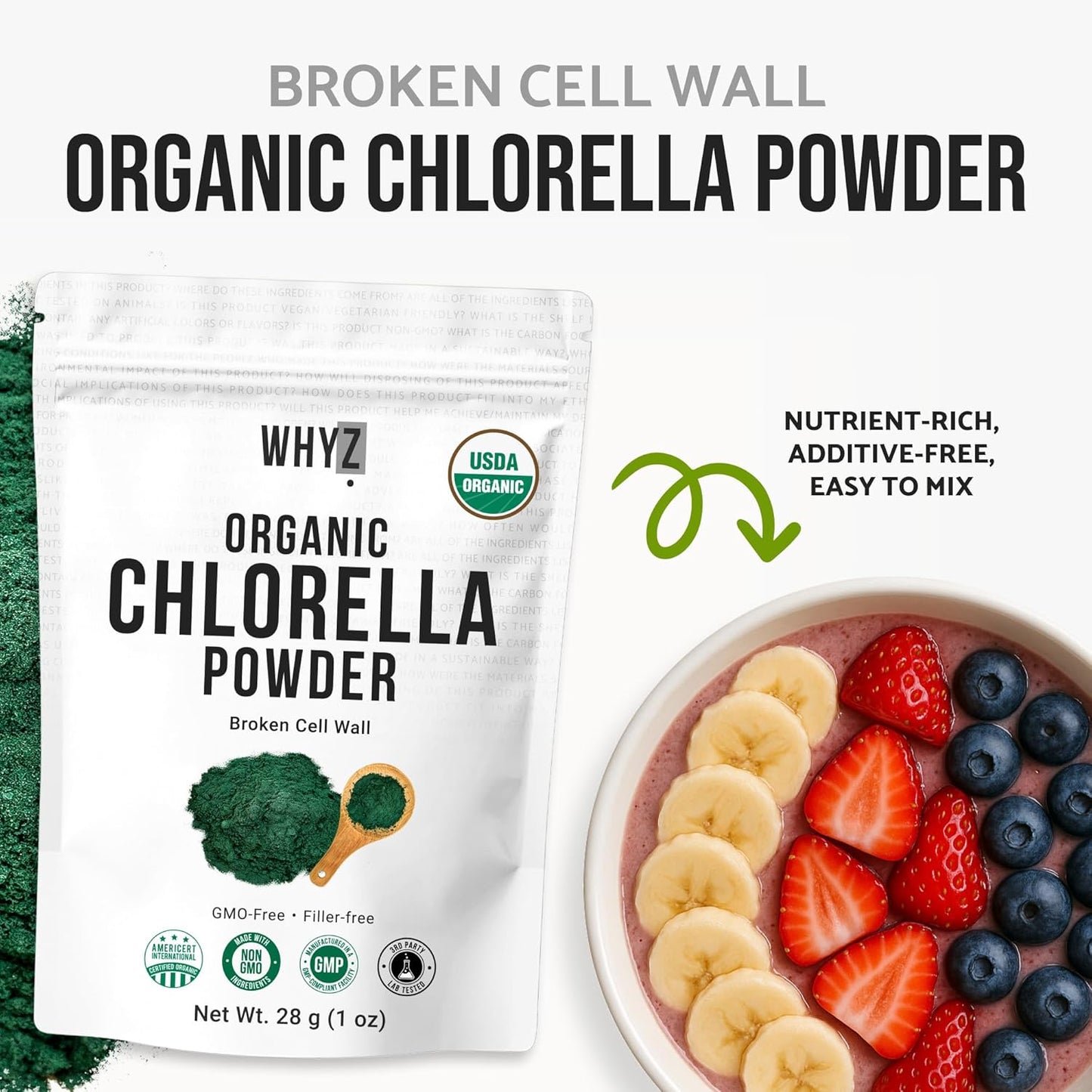 WHYZ Organic Chlorella Powder, 1 oz, 14 Servings