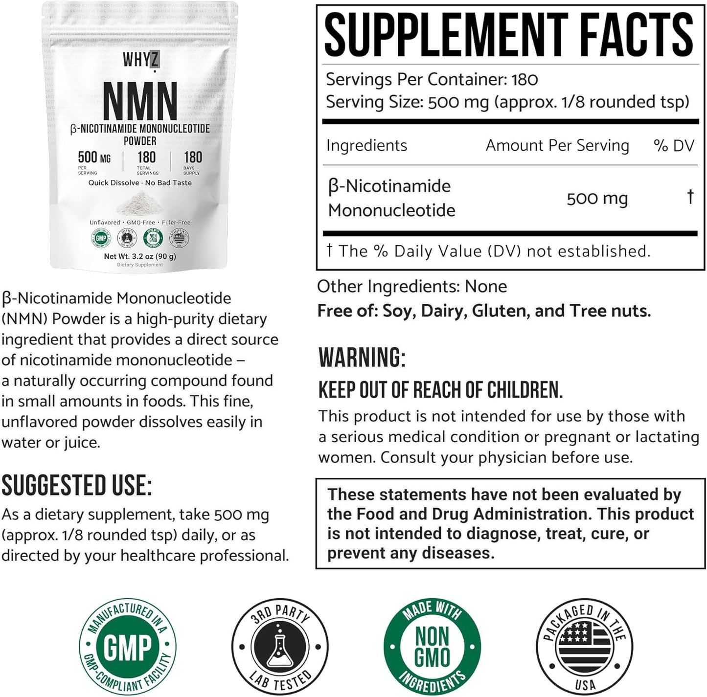 WHYZ NMN Powder, Unflavored, 90g (3.2 oz)