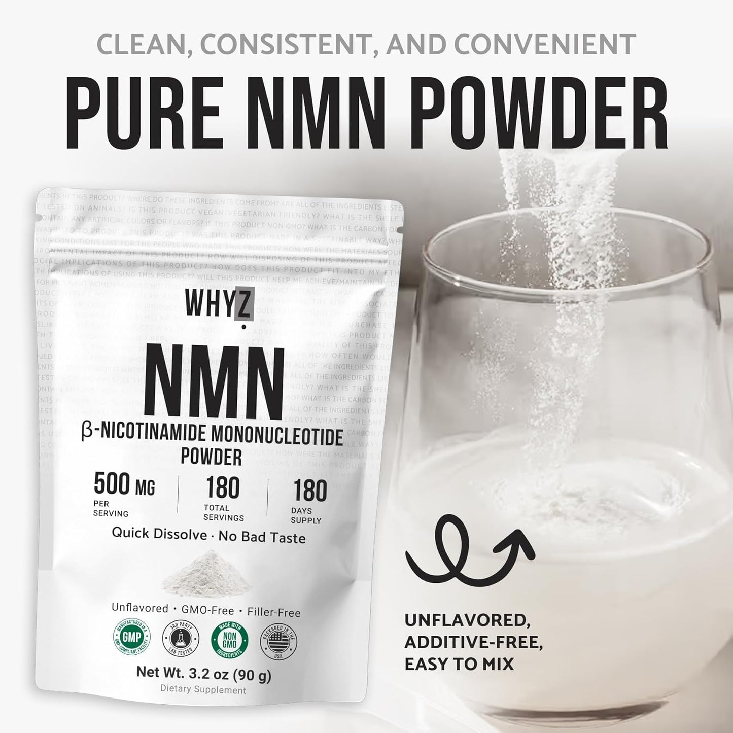 WHYZ NMN Powder, Unflavored, 90g (3.2 oz)
