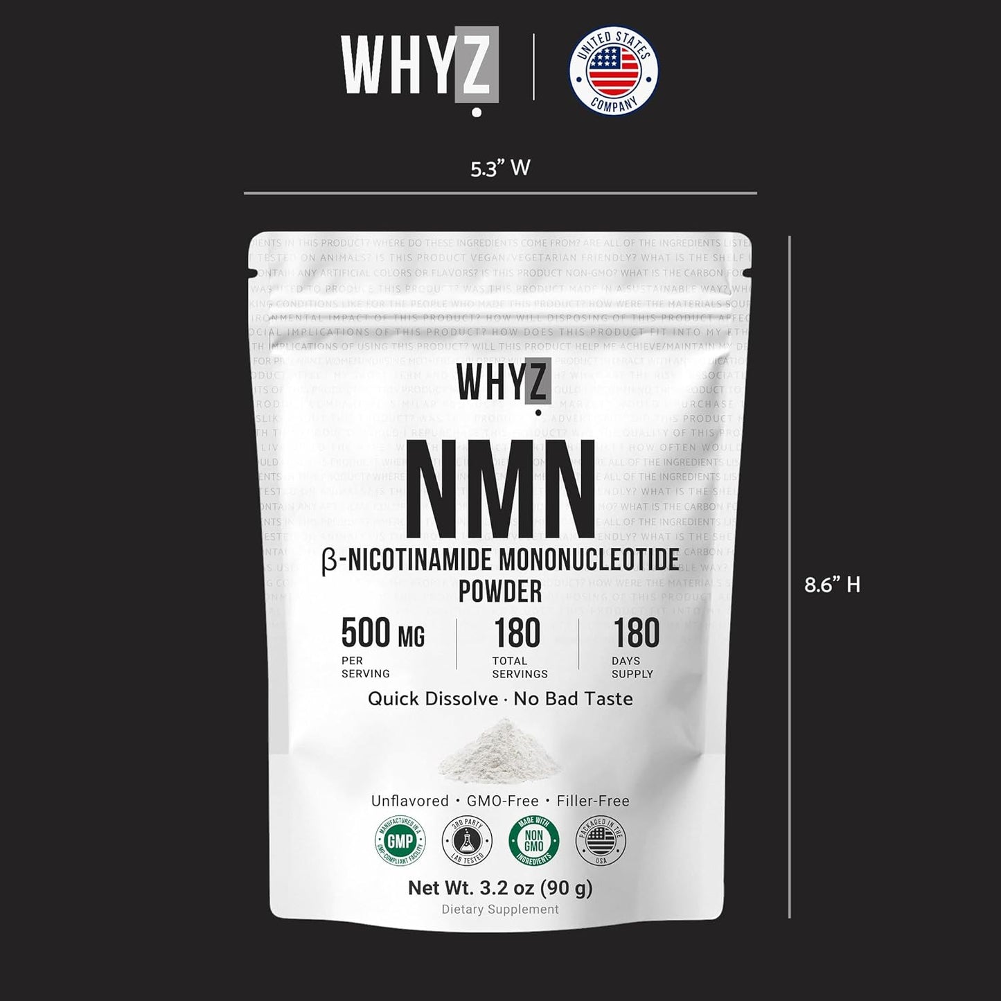 WHYZ NMN Powder, Unflavored, 90g (3.2 oz)