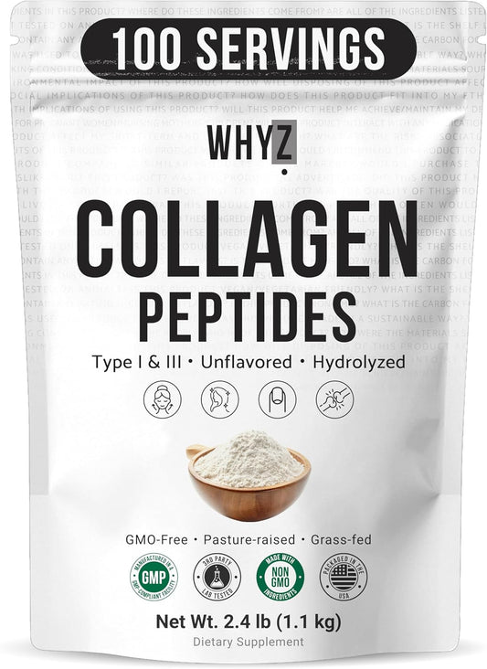 WHYZ Bovine Collagen Peptides Powder, Hydrolyzed Type I & III Protein, 1.1 kg