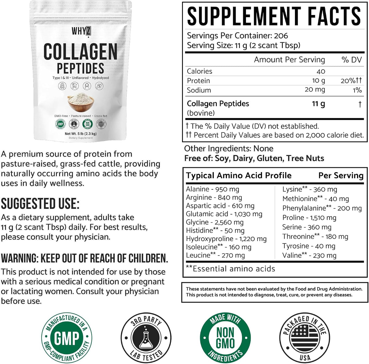 Bovine Collagen Peptides Powder, 5 lb, 2268g