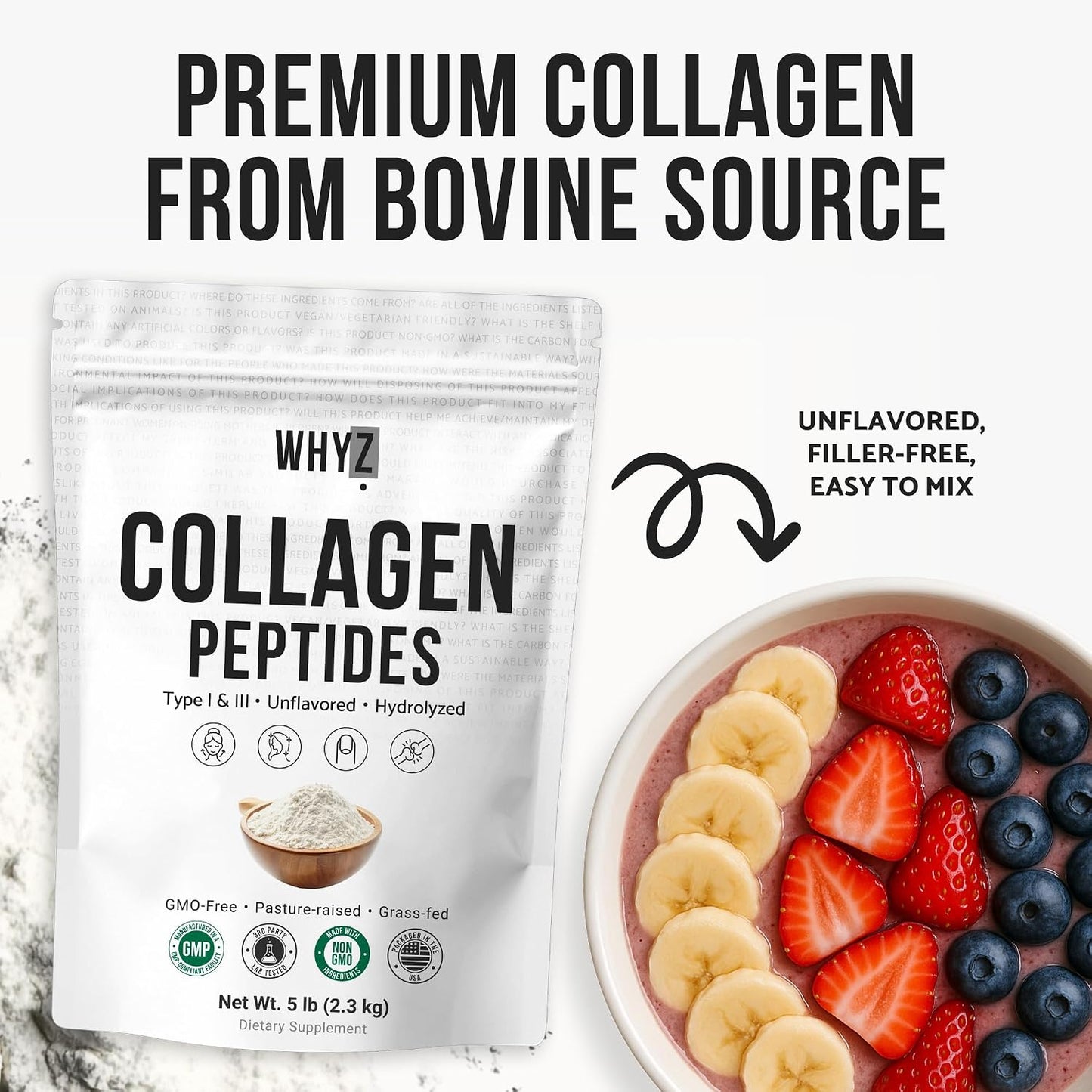 Bovine Collagen Peptides Powder, 5 lb, 2268g