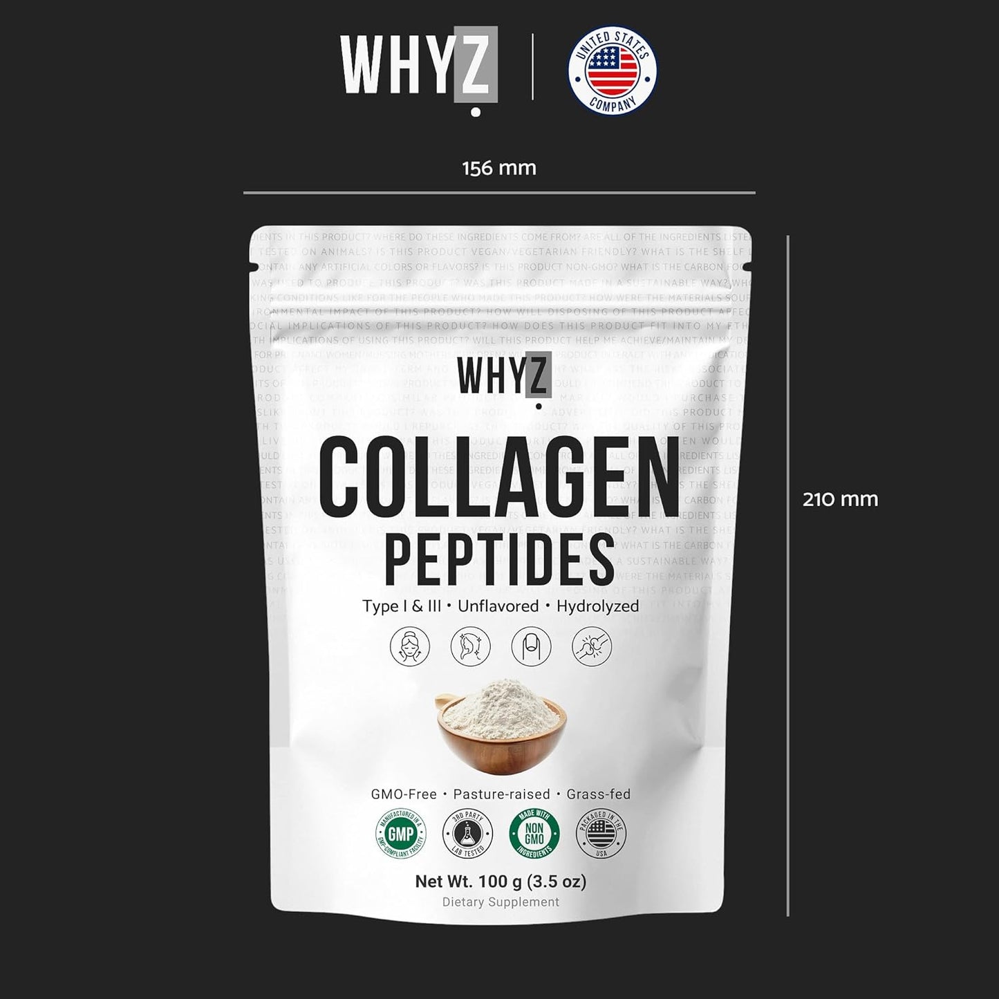 WHYZ Bovine Collagen Peptides Powder Hydrolyzed Type I & III Protein, 100g