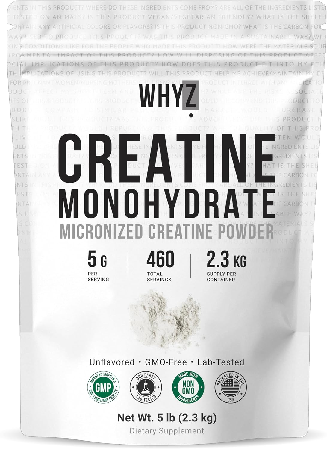 WHYZ Creatine Monohydrate Powder, Micronized, Unflavored Creatine, 20 Servings, 2268g