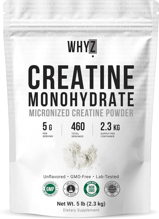 WHYZ Creatine Monohydrate Powder, Micronized, Unflavored Creatine, 20 Servings, 2268g