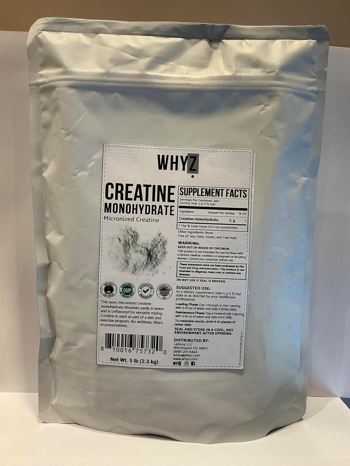 WHYZ Creatine Monohydrate Powder, Micronized, Unflavored Creatine, 20 Servings, 2268g