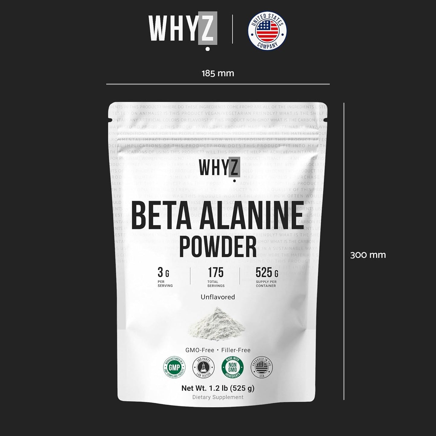 WHYZ Beta-Alanine Powder Unflavored Supplement for Pre Workout , 525g