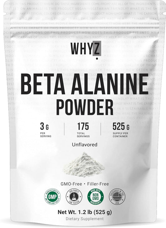 WHYZ Beta-Alanine Powder Unflavored Supplement for Pre Workout , 525g