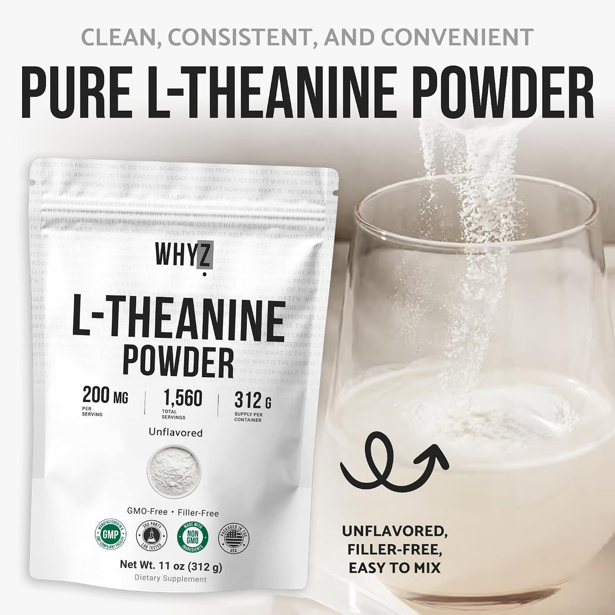 Bulk L-Theanine Powder Unflavored Pure Amino Acid Supplement Powder, 312 g