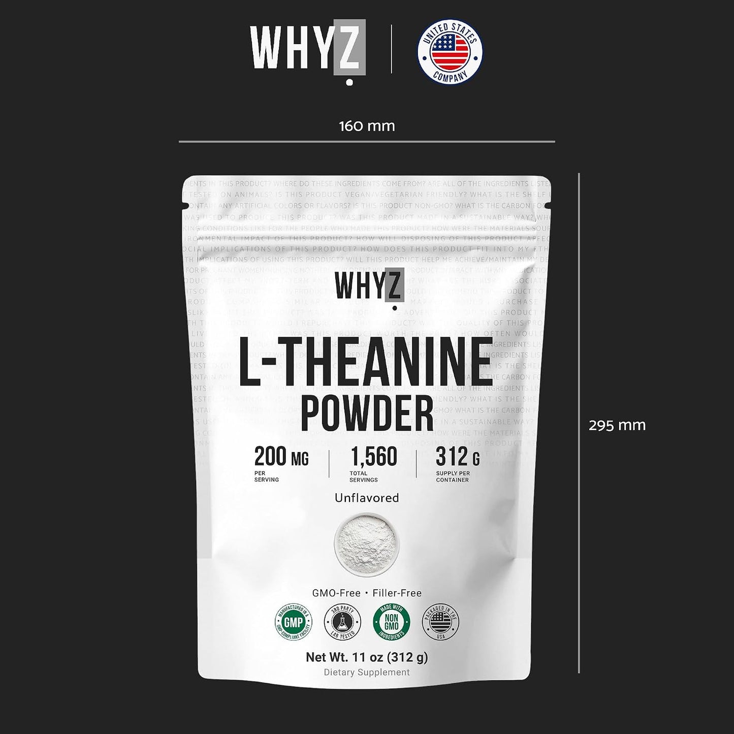 Bulk L-Theanine Powder Unflavored Pure Amino Acid Supplement Powder, 312 g