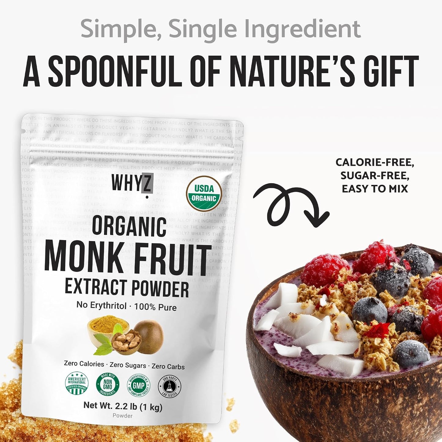 Organic Monk Fruit Extract Powder, 525g, 1693 Servings