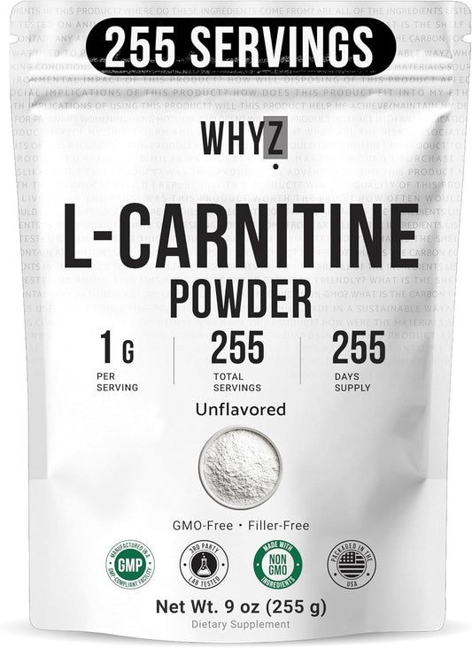 WHYZ L-Carnitine Powder Unflavored Carnitine Supplement, 255g (9 oz)